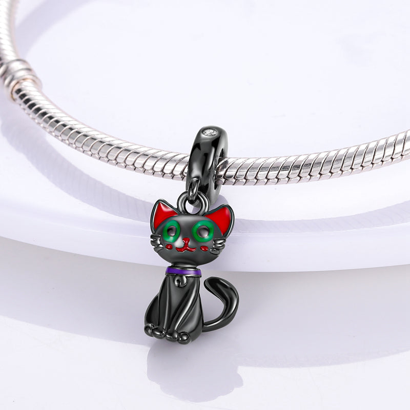 Charm pendentif chat noir en argent - Korell charms