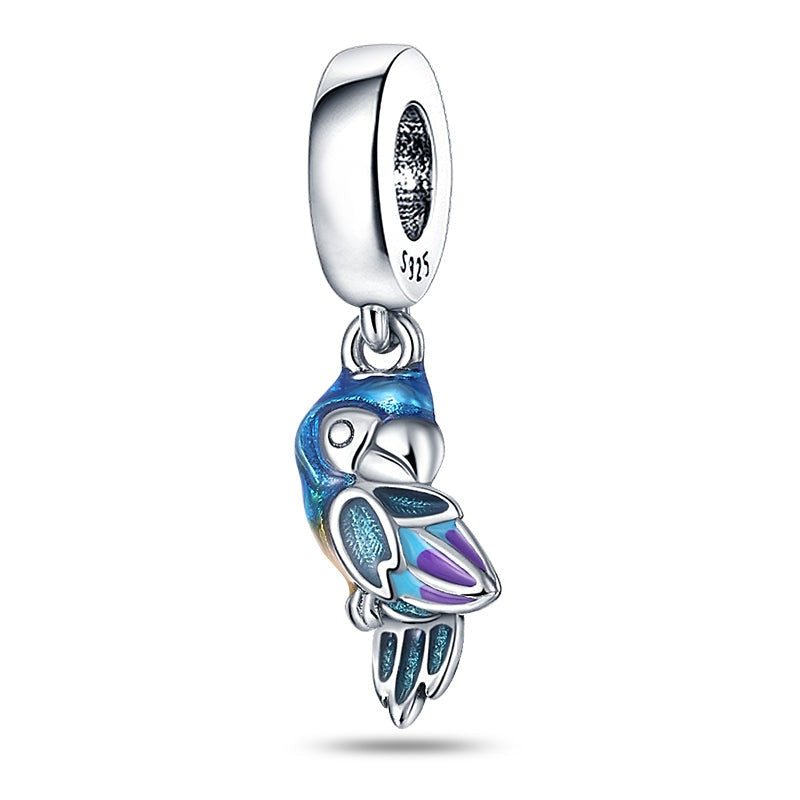 Charm pendentif oiseau perroquet bleu en argent - Korell charms