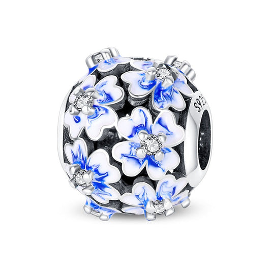 Charm perle fleurs bleues en argent - Korell charms