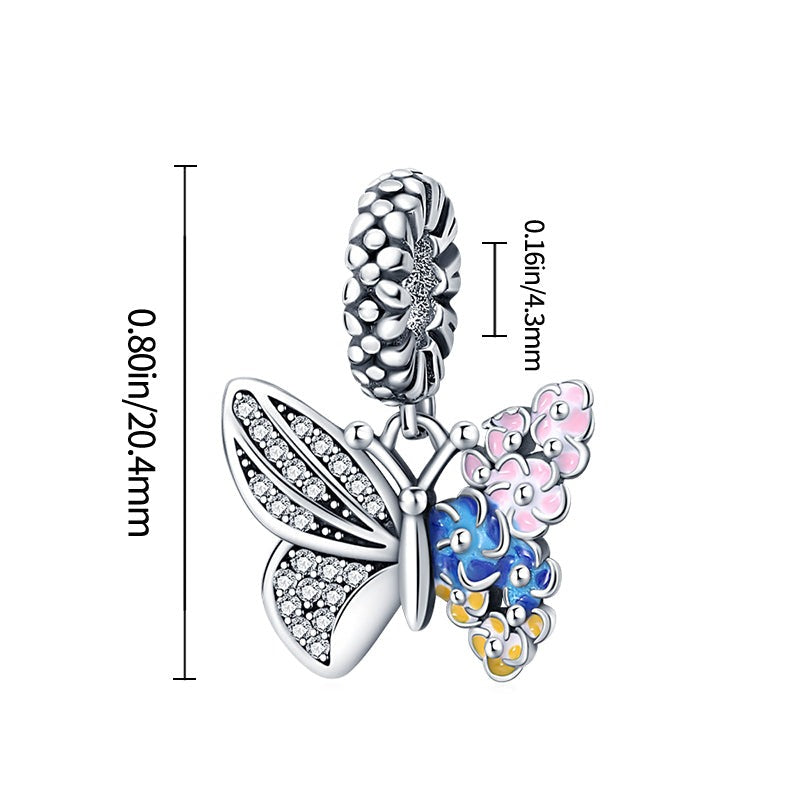 Charm pendentif papillon et fleurs en argent - Korell charms