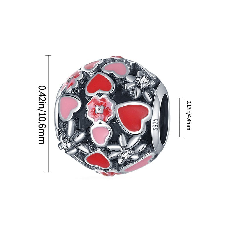 Charm perle fleurs et cœurs rose et rouge en argent - Korell charms