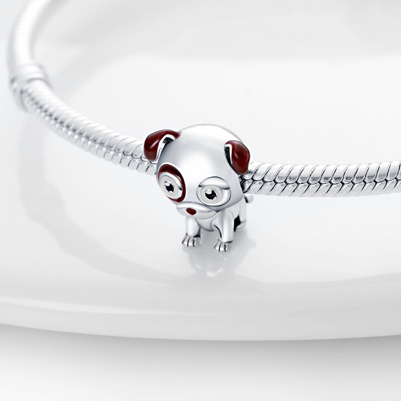 Charm chien œil marron en argent - Korell charms