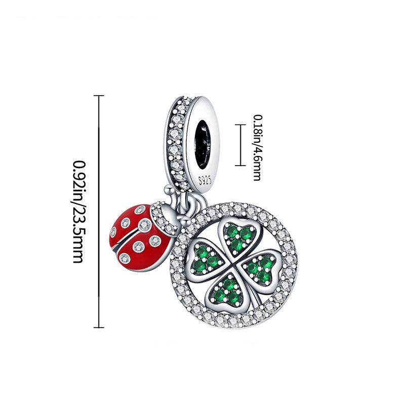 Charm pendentif double coccinelle et trèfle cristaux en argent - Korell charms