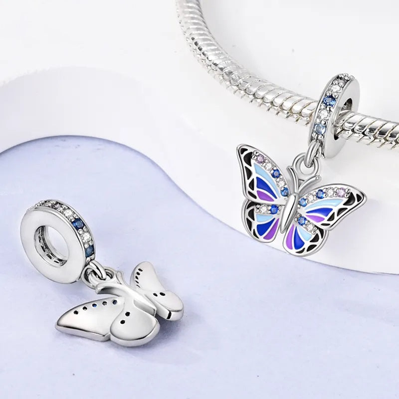 Charm pendentif papillon bleu et violet en argent - Korell charms