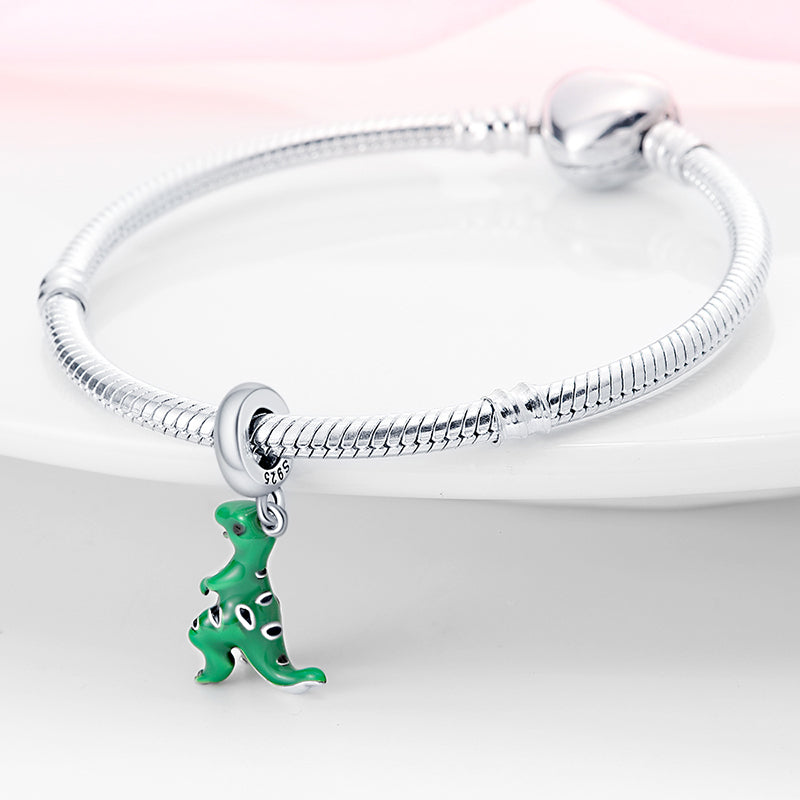 Charm pendentif dinosaure vert en argent - Korell charms