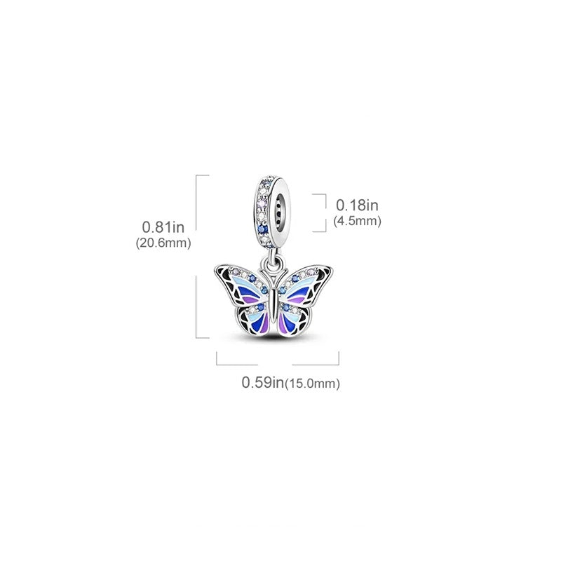 Charm pendentif papillon bleu et violet en argent - Korell charms