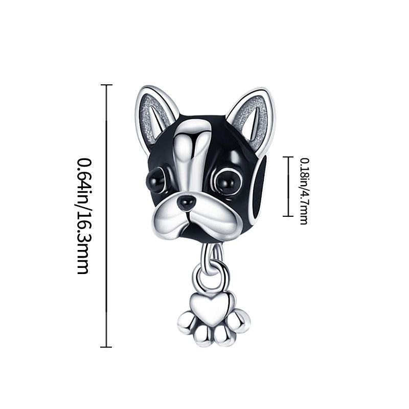 Charm pendentif tête chien bouledogue et empreinte de patte en argent - Korell charms