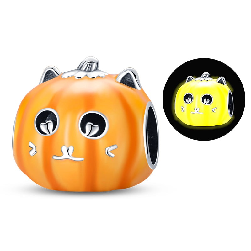 Charm Halloween chat citrouille en argent - lumineux - Korell charms