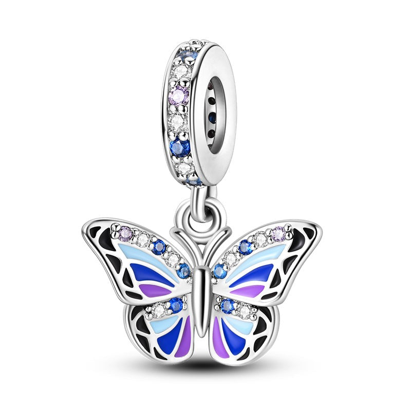 Charm pendentif papillon bleu et violet en argent - Korell charms