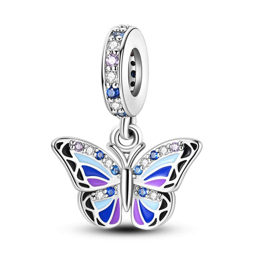 Charm pendentif papillon bleu et violet en argent - Korell charms