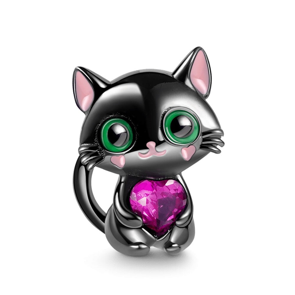 Charm Halloween chat noir cœur rose en argent Default Title - Korell charms