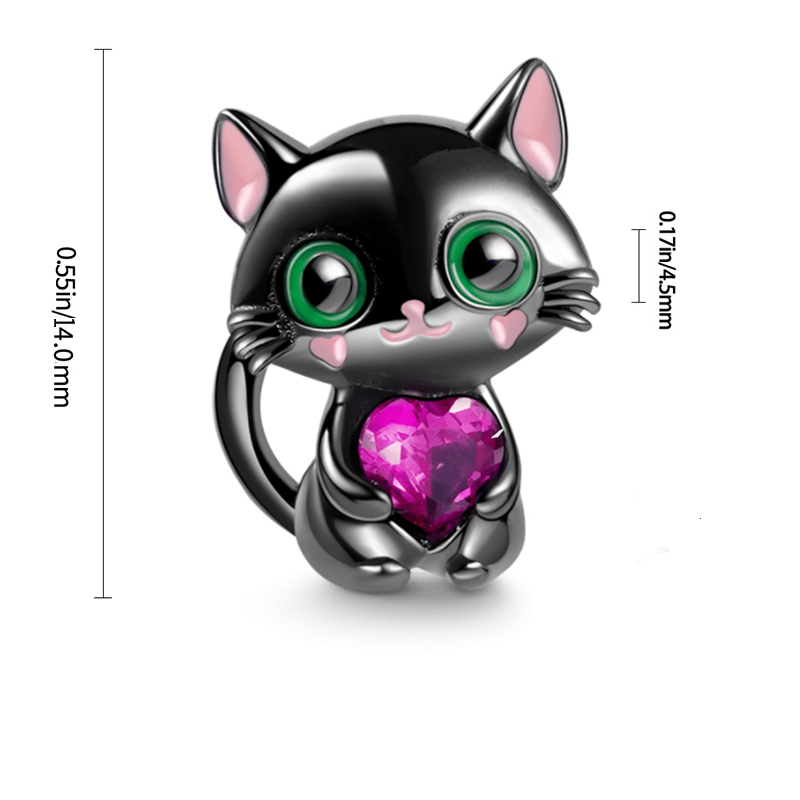 Charm Halloween chat noir cœur rose en argent - Korell charms