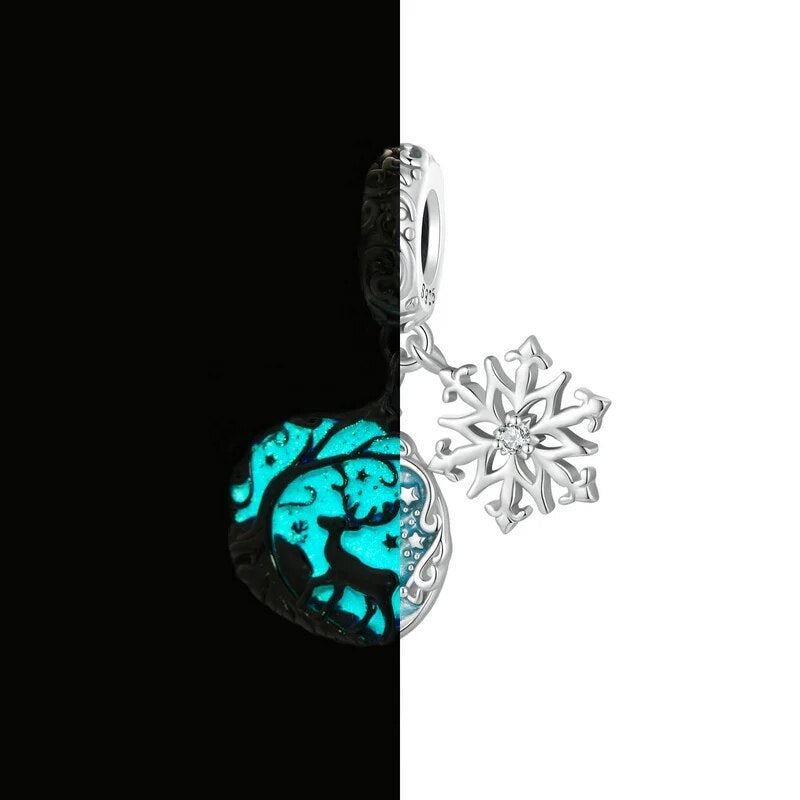 Charm Prestige pendentif flocon et renne en argent plaqué platine - lumineux - Korell charms