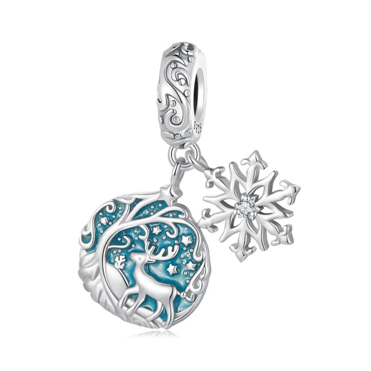 Charm Prestige pendentif flocon et renne en argent plaqué platine - lumineux - Korell charms