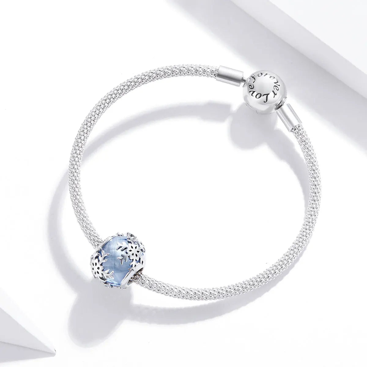 Charm Prestige perle bleue facettée flocons en argent - Korell charms