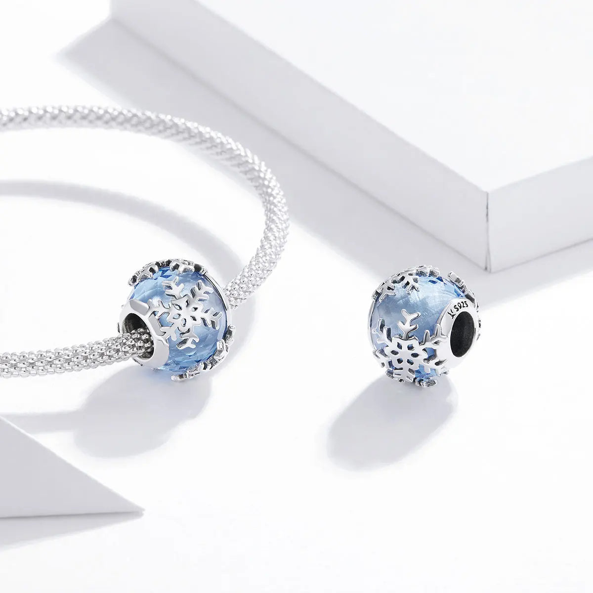 Charm Prestige perle bleue facettée flocons en argent - Korell charms