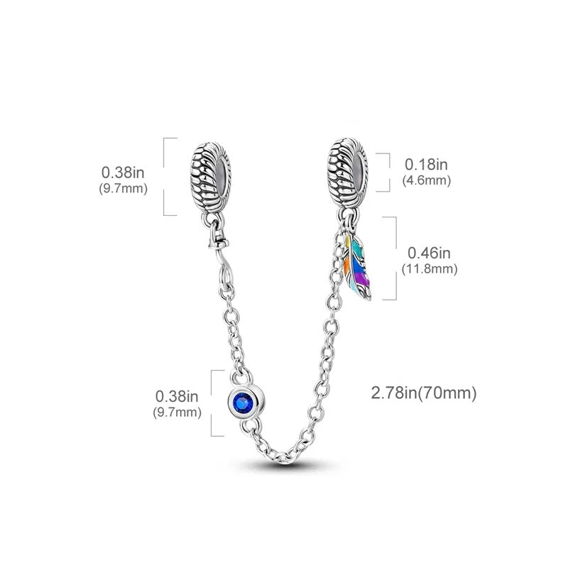 Charm chaine plume multicolore et cristal bleu en argent - Korell charms