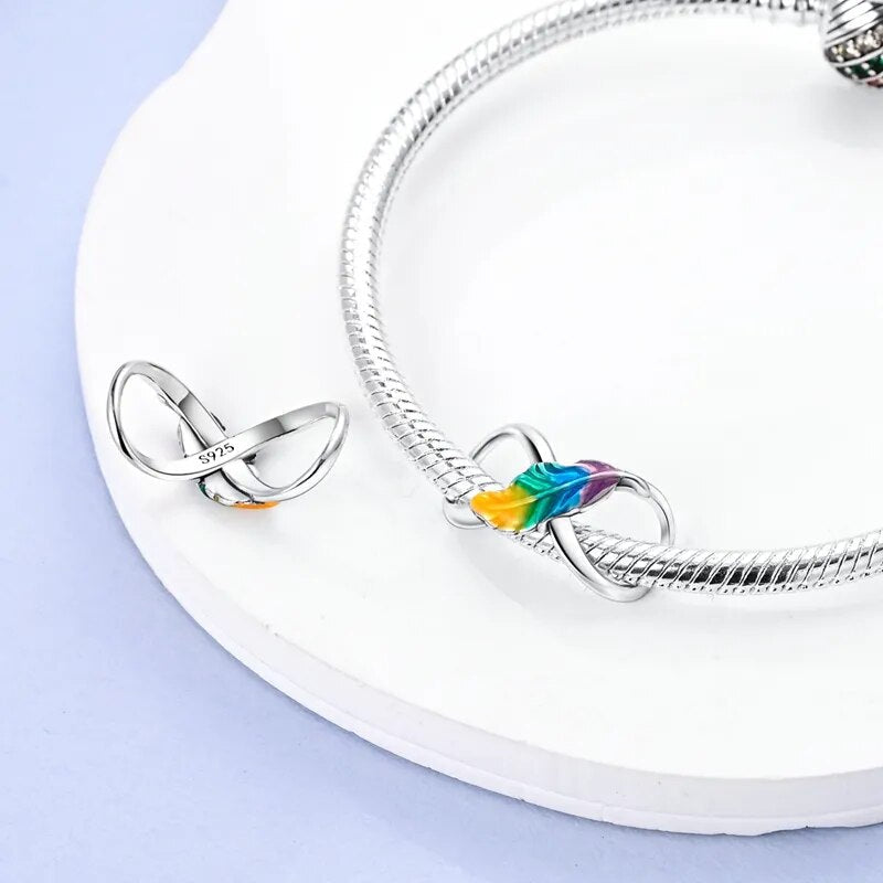 Charm infini plume multicolore en argent - Korell charms