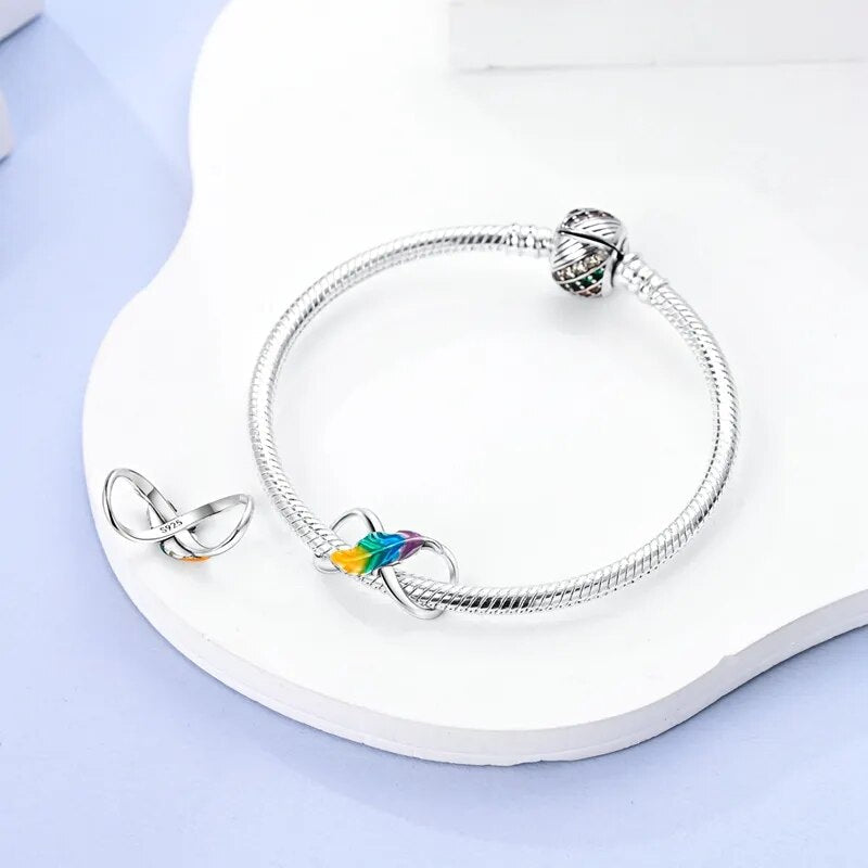 Charm infini plume multicolore en argent - Korell charms