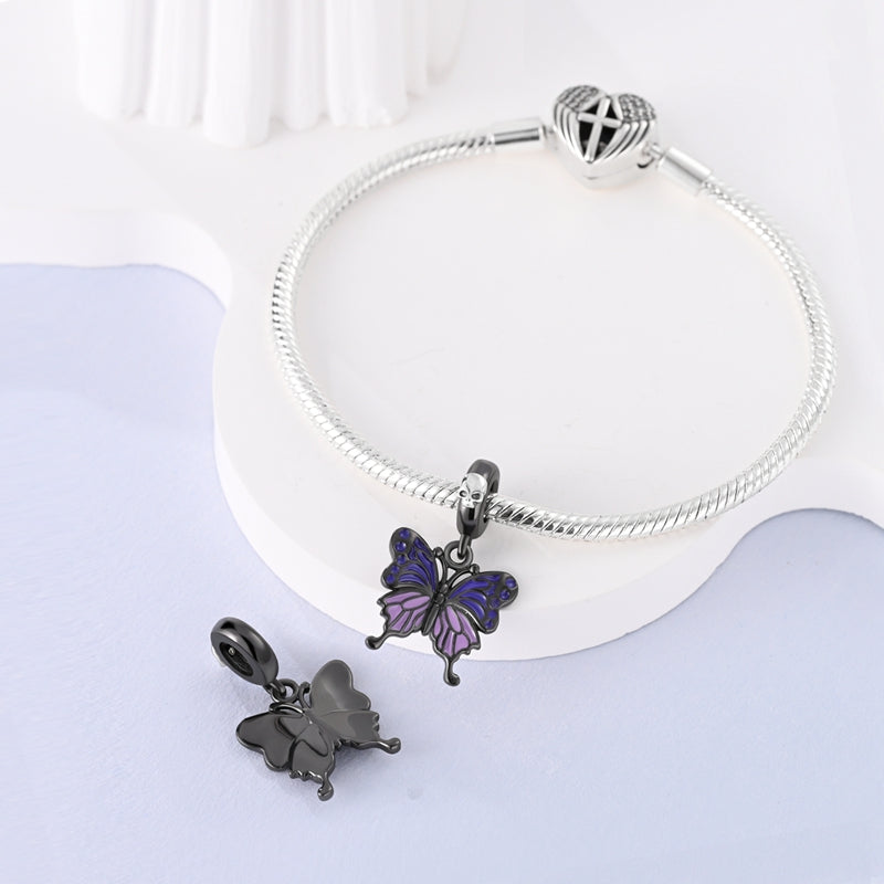 Charm pendentif Halloween papillon noir et violet en argent - Korell charms