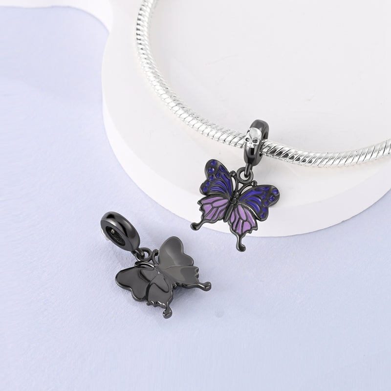 Charm pendentif Halloween papillon noir et violet en argent - Korell charms