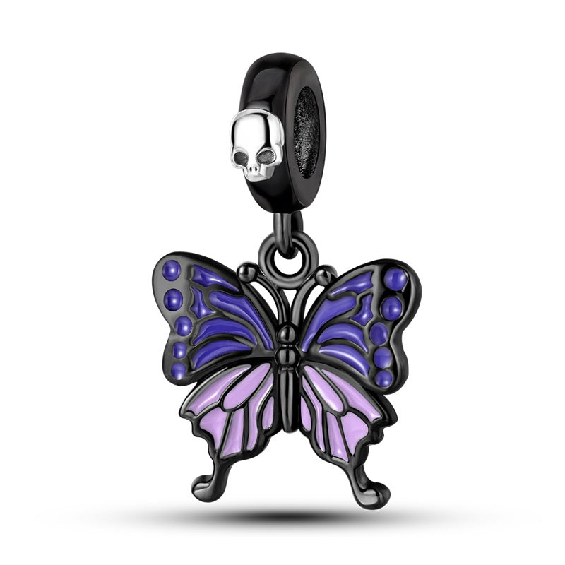 Charm pendentif Halloween papillon noir et violet en argent - Korell charms