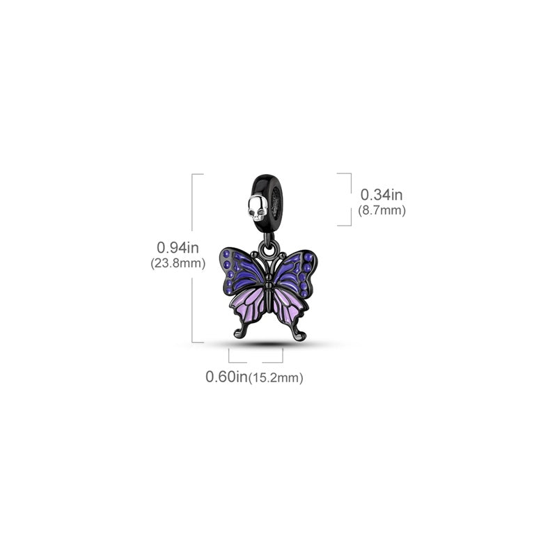 Charm pendentif Halloween papillon noir et violet en argent - Korell charms