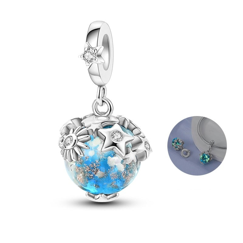 Charm pendentif boule de neige et étoiles en argent - lumineux Default Title - Korell charms