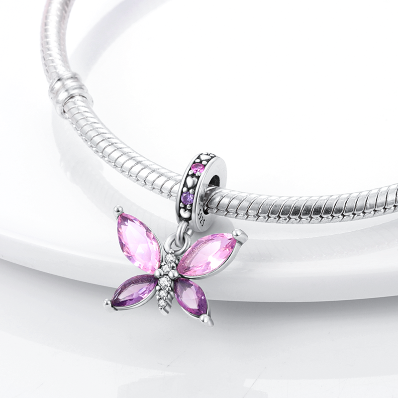 Charm pendentif papillon ailes en cristaux en argent - Korell charms