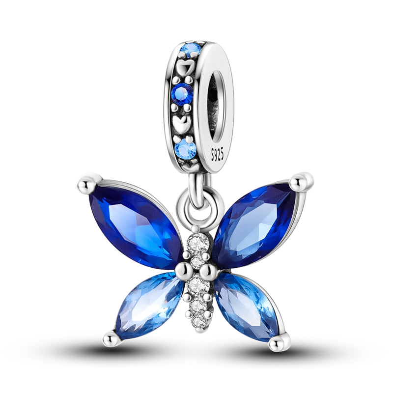 Charm pendentif papillon ailes en cristaux en argent bleu - Korell charms