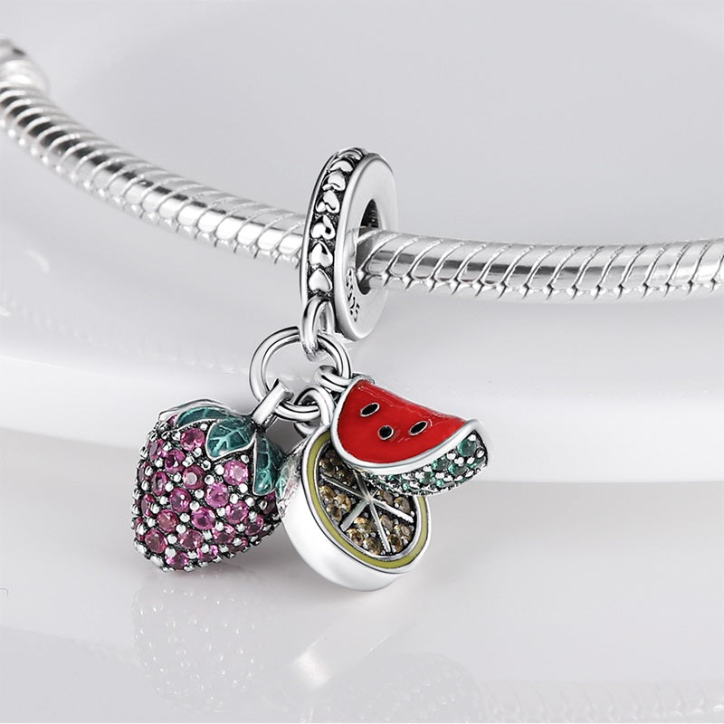 Charm pendentif triple fraise, citron pastèque en argent - Korell charms