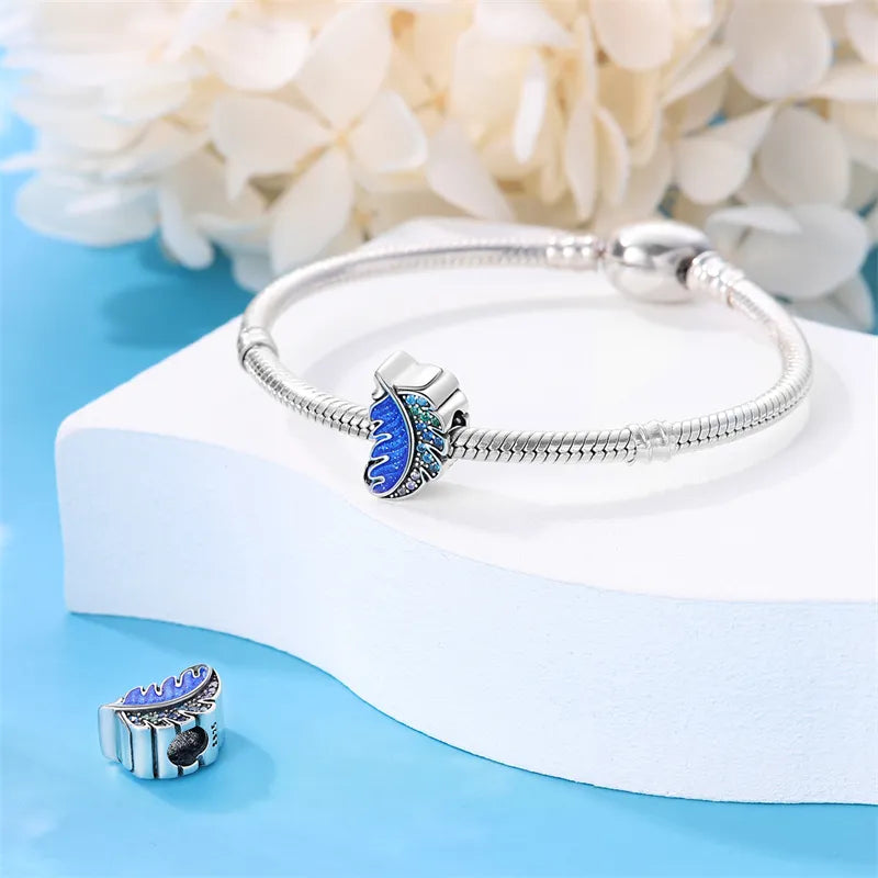 Charm plume bleue et cristaux en argent - Korell charms