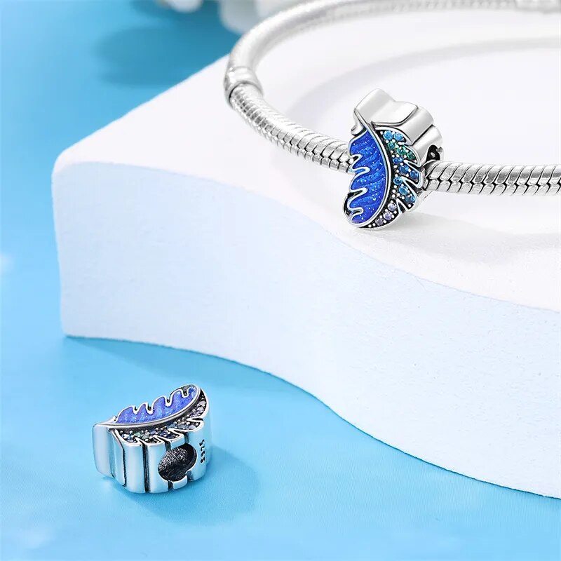 Charm plume bleue et cristaux en argent - Korell charms