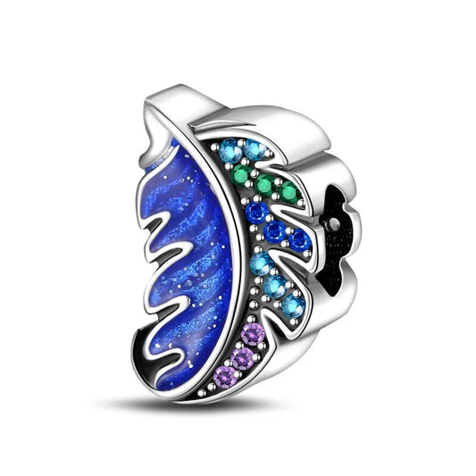 Charm plume bleue et cristaux en argent - Korell charms