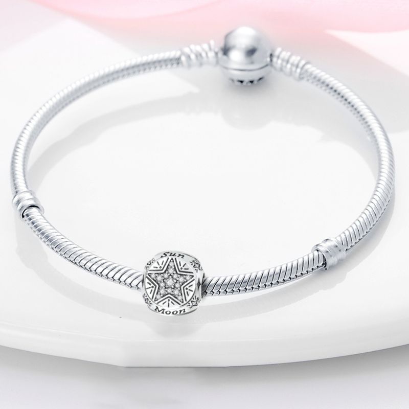 Charm perle quartier de lune et étoiles en argent - Korell charms