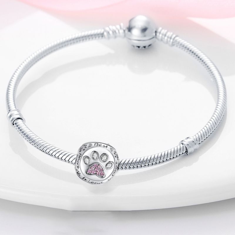 Charm perle patte de chien et os en argent - Korell charms