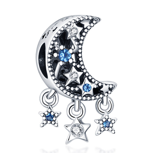 Charm quartier de lune et étoiles en argent - Korell charms