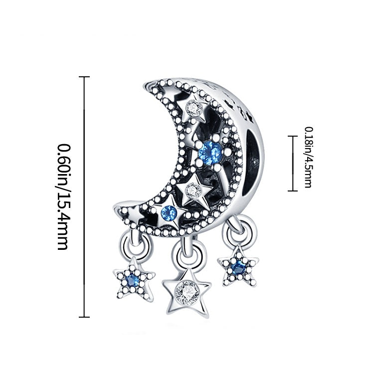 Charm quartier de lune et étoiles en argent - Korell charms