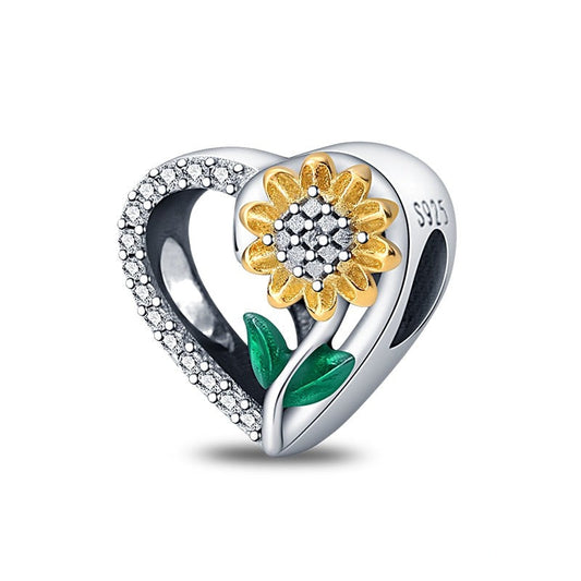 Charm cœur fleur tournesol en argent Default Title - Korell charms