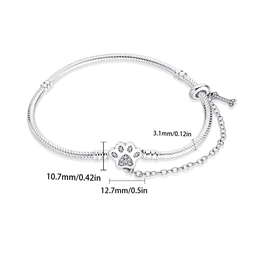 Bracelet pour charms empreinte de chien et os avec chaîne de sécurité intégrée en argent - Korell charms