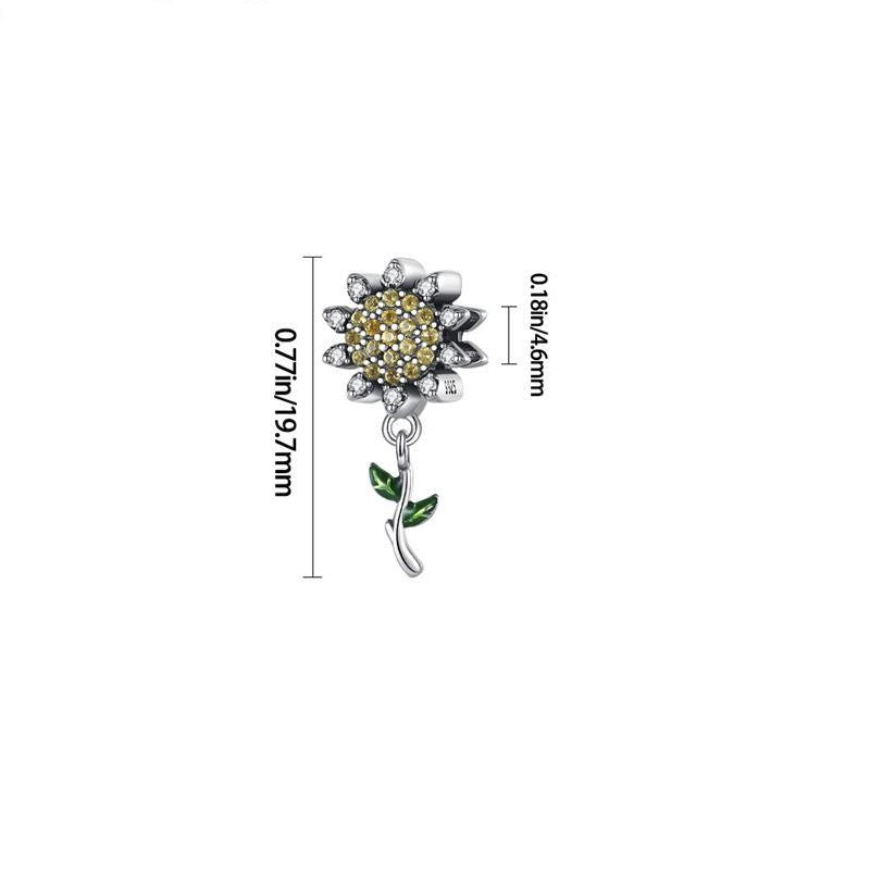 Charm marguerite en cristaux sur tige en argent - Korell charms