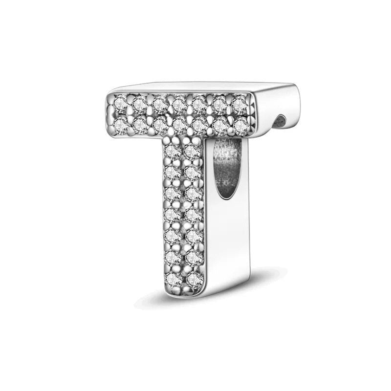 Charm alphabet lettre cristaux en argent Lettre T - Korell charms