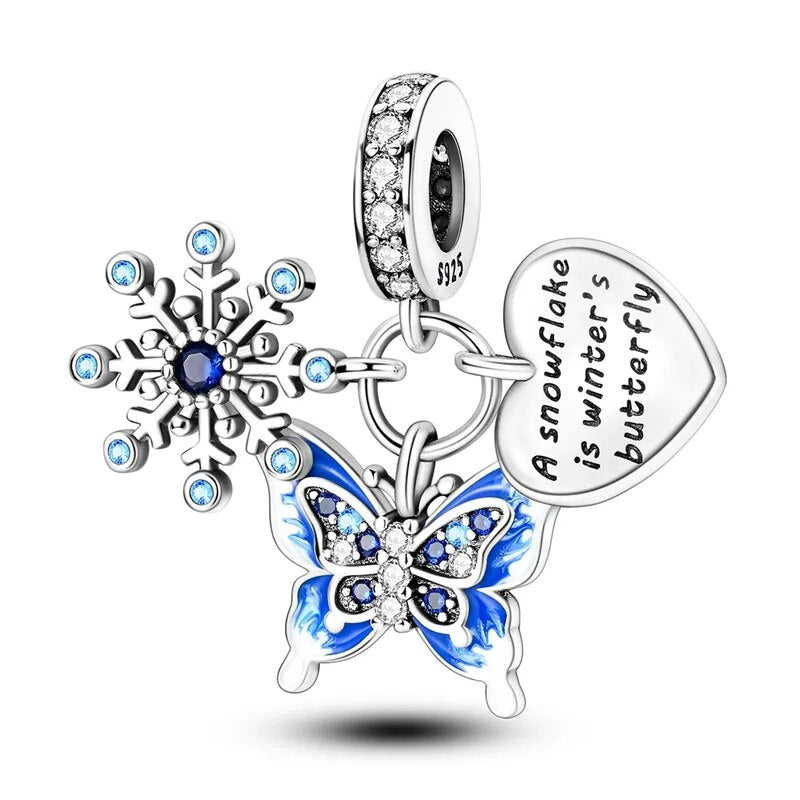 Charm pendentif triple flocon, papillon bleu et cœur en argent Default Title - Korell charms