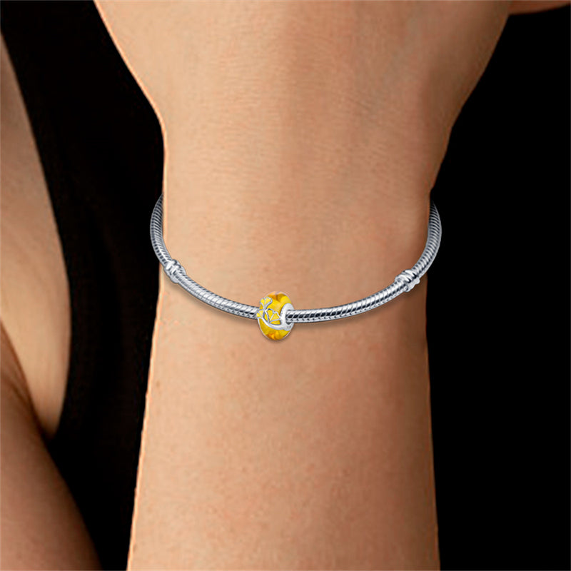 Charm séparateur Murano jaune feuilles de ginkgo biloba en argent - Korell charms