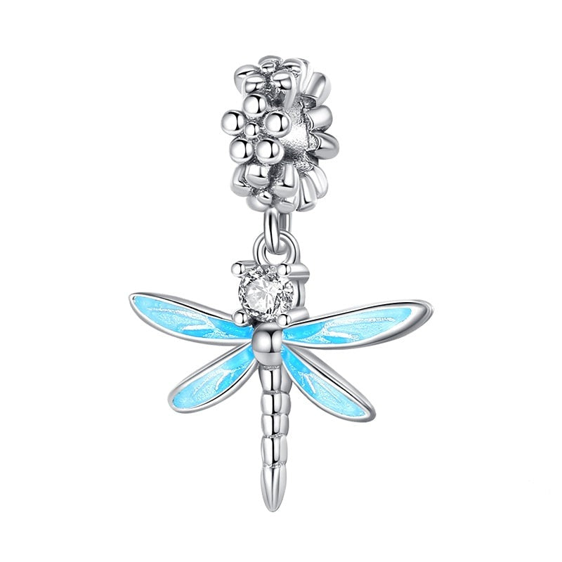 Charm pendentif libellule bleue en argent Default Title - Korell charms