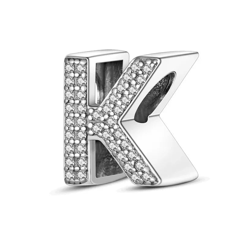 Charm alphabet lettre cristaux en argent Lettre K - Korell charms