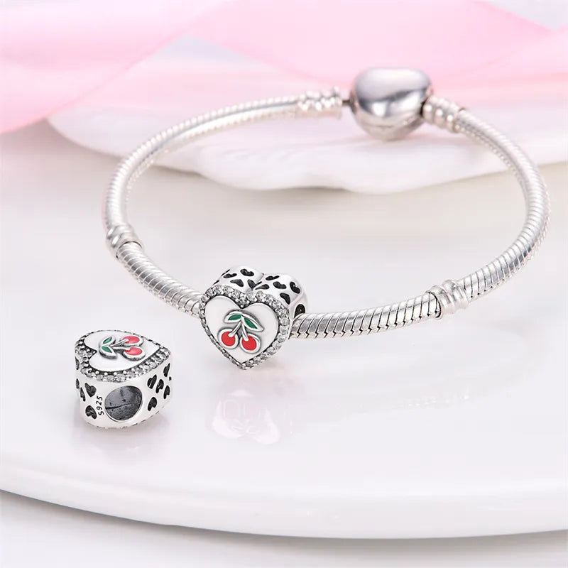 Charm cœur cerises en argent - Korell charms