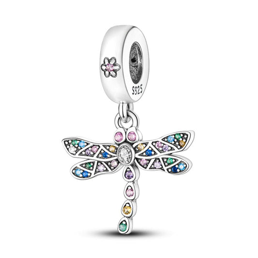 Charm pendentif libellule multicolore en argent Default Title - Korell charms