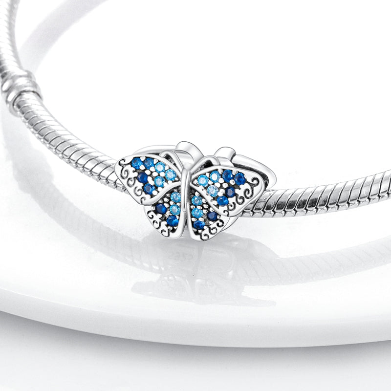 Charm papillon cristaux bleus en argent - Korell charms