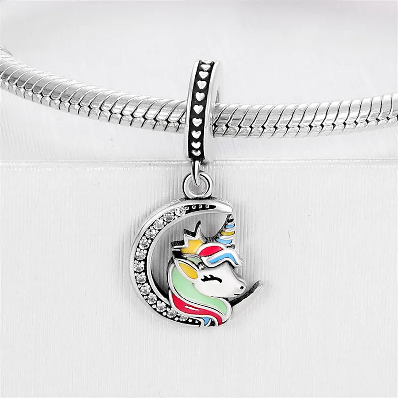 Charm pendentif licorne et lune en argent - Korell charms